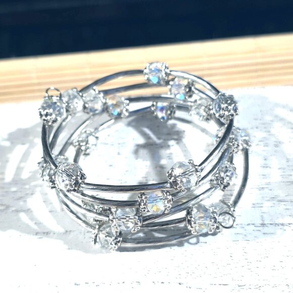 Handcrafted Crystal Wrap Bracelet With Clear Faceted Beads - Picture 3 of 7